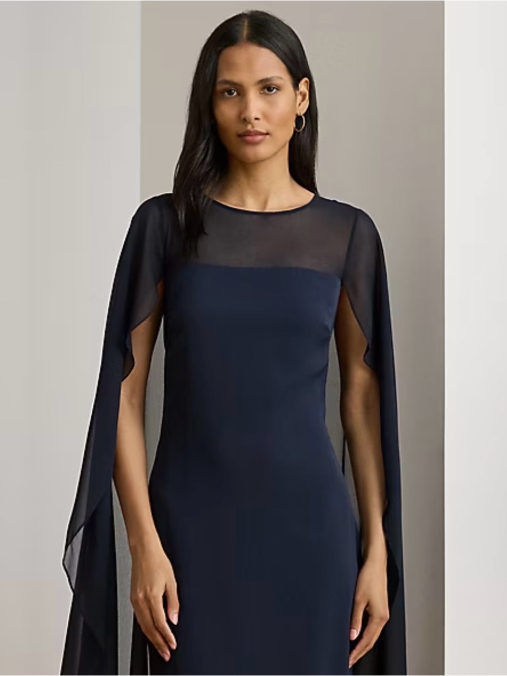 Lauren Ralph Lauren Navy Cape Sleeve Evening Gown Dress Women’s Size 10 NWT - Picture 3 of 12